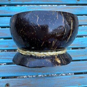 Handcrafted Dark Brown Coconut Bowl with Rope Accent